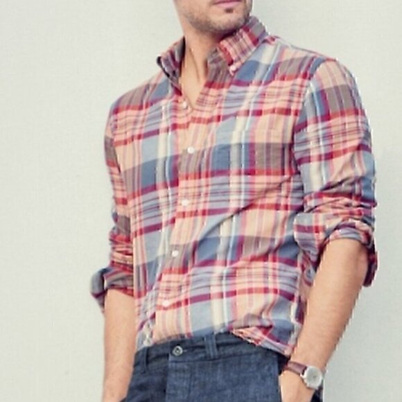 J. CREW Mens Madras Shirts Tailored Purple Gray Plaid Long Sleeve Button Down L - Picture 3 of 15